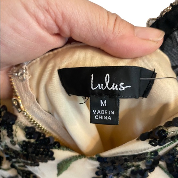 Lulus New Floral Show Stopper Cream blue Embroidered Sequin Bodycon Midi Dress - Picture 11 of 16